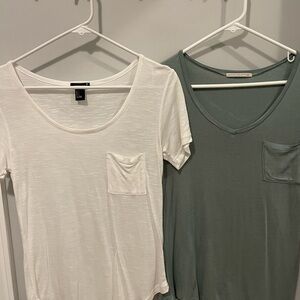 Forever 21 Two-Pack Scoop Neck Pocket Tees in White and Sage